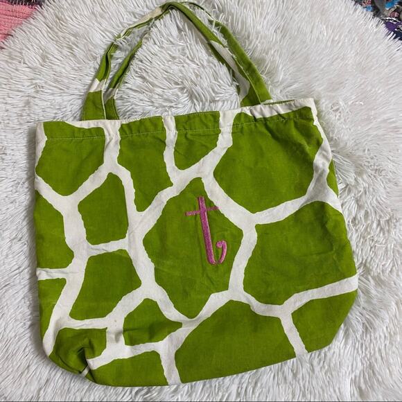 Monogram ‘T’ Giraffe Print Canvas Shopper Tote Bag - Picture 3 of 8